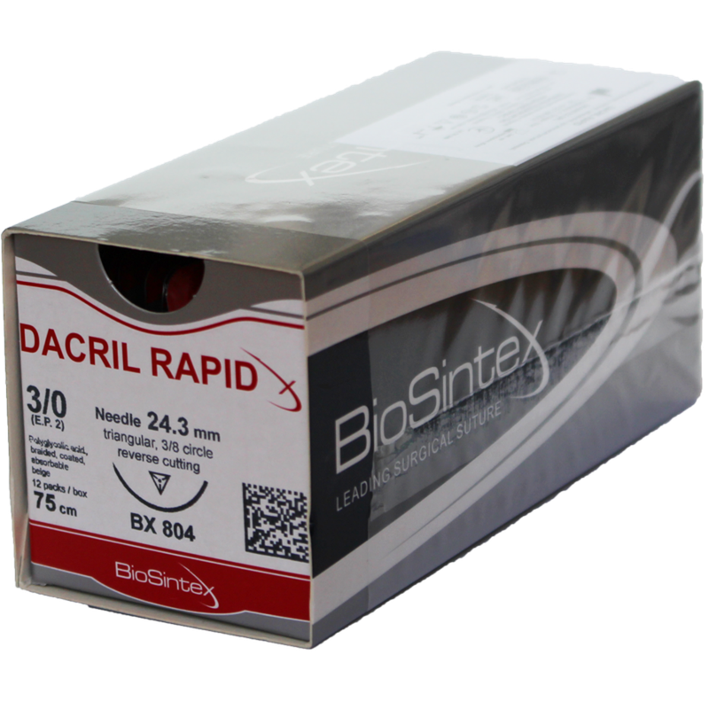 Dacril rapid(BX 872),Полігліколід, USP 5/0(M1),75см, зв.-ріж. 15мм, 3/8 кола